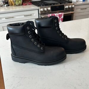 Black Steel Toe Leather Boots with Padded Collar